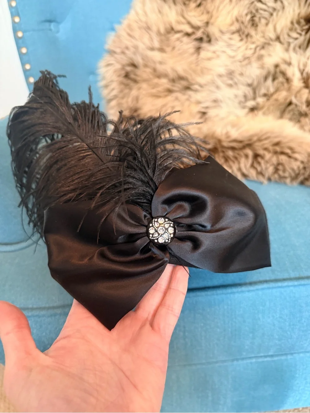 Vintage 1960’s Black Felt Hat with Large Feather and Bow